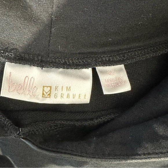 Belle by KIM GRAVEL Knit Top/Sweatshirt with Faux Leather Hood Women Bla… - Picture 9 of 13